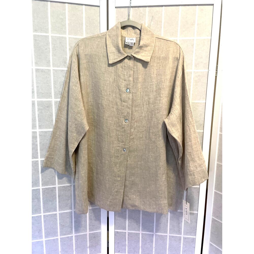 Go Lightly NEW 100% Linen Oversized Button Down Beige Lagenlook Minimalist USA